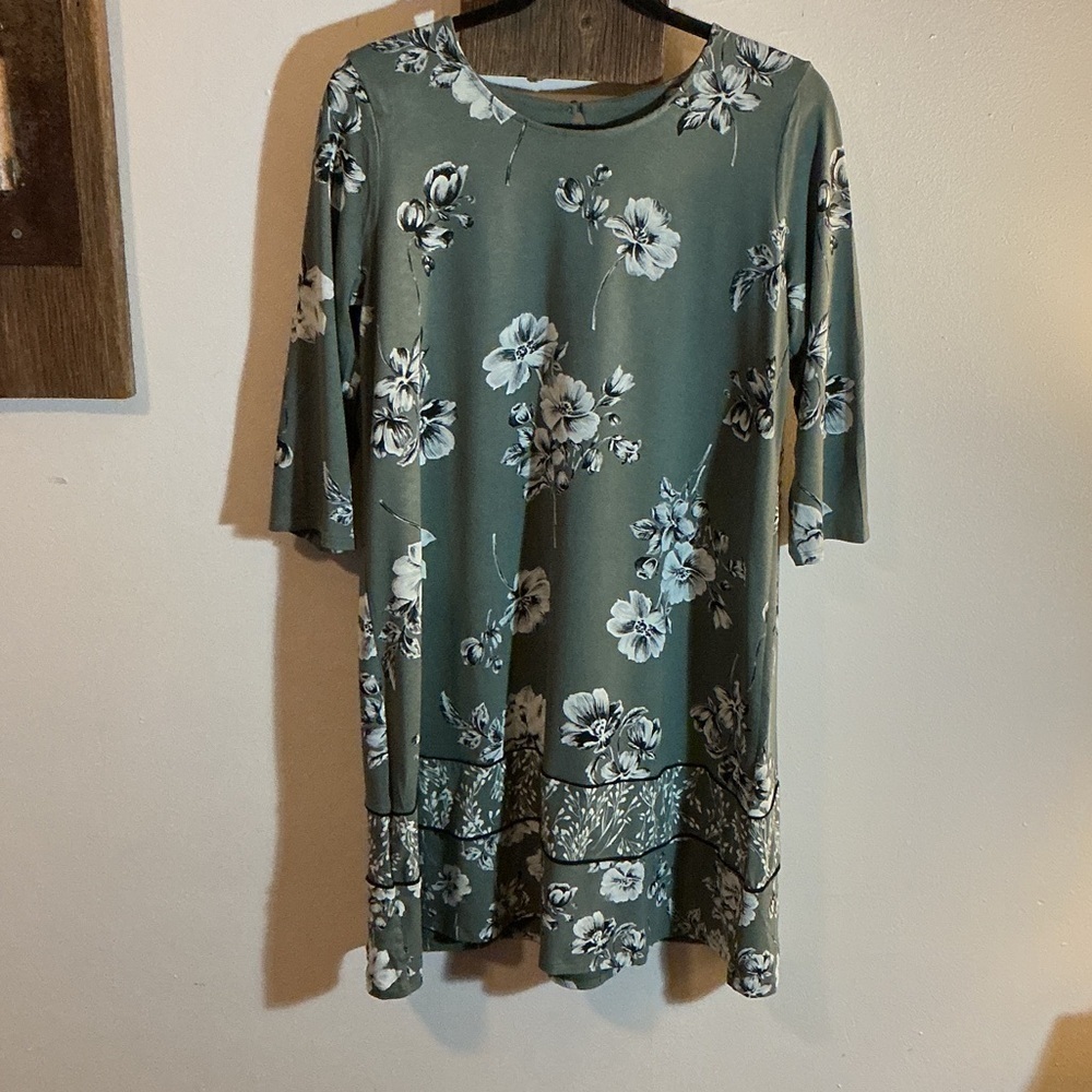 J Jill Everwear Collection Floral Green Women's Dress